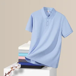 Summer New Simple Solid Color Turn Down Collar Men's Button Cotton Thin Business Casual Short Sleeve Loose Polo Shirts Tops
