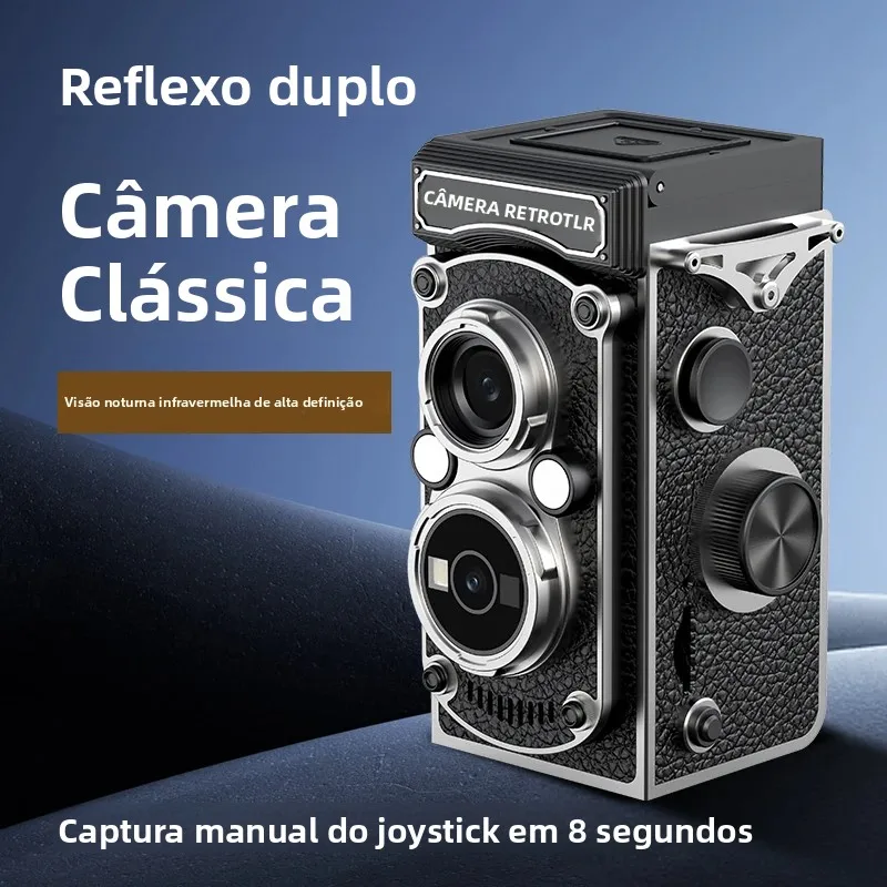 Câmera retrô com lente dupla, função de visão noturna infravermelha, operação manual de joystick, mini câmera hd, portátil, nostálgica