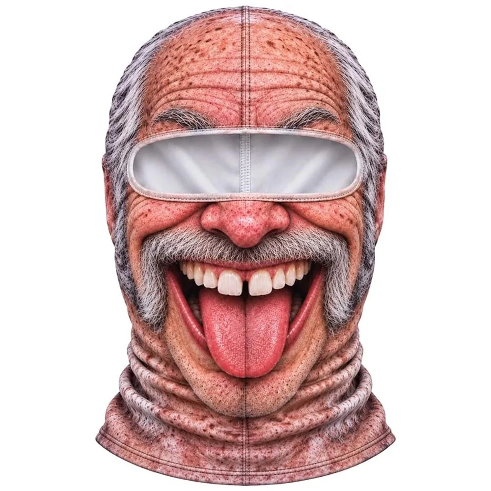 3D Face Printed Old Man Balaclava Face Mask White Mustache Full Coverage Winter Mask Cover Elastic Breathable Eye Hole