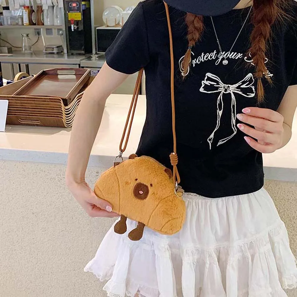 

Cute Bread Capybara Shoulder Bag Lightweight Soft Plush Croissant Crossbody Bag Furry Large Capacity Creative Cartoon Pouch