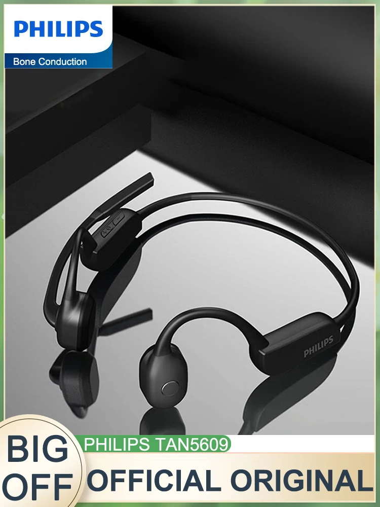 

Philips TAN5609 Wireless Earphone Bluetooth 5.2 Bone Conduction Headphone HiFi Stereo Music Earbuds HD Microphone Call Headset