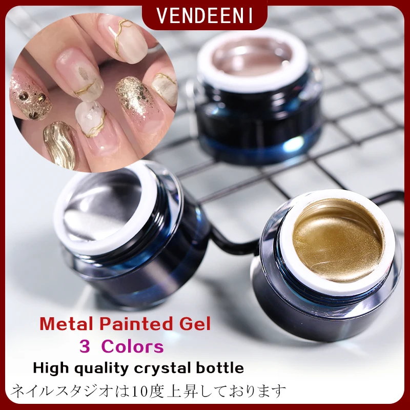 

Vendeeni 10g Metal Nail Gel Rose Gold Silver UV LED Draw Painting Gel Nail Polish Manicure Long Lasting Gel Varnish 3 Colors