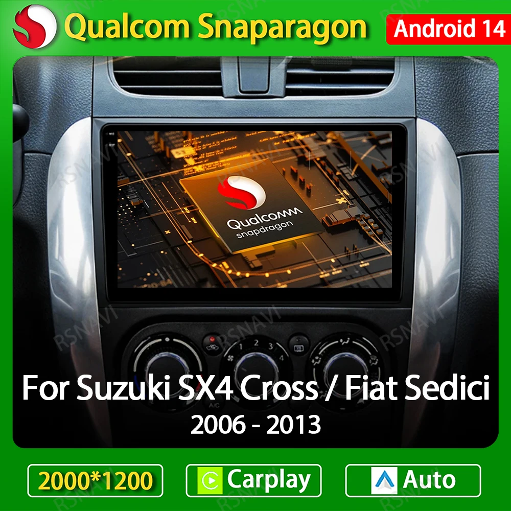 Android 14 Беспроводной CarPlay Auto для Suzuki SX4 2006-2013 для Fiat Sedici 2005-2014 Автомобильный радиоприемник Мультимедийный видеоплеер GPS 4G