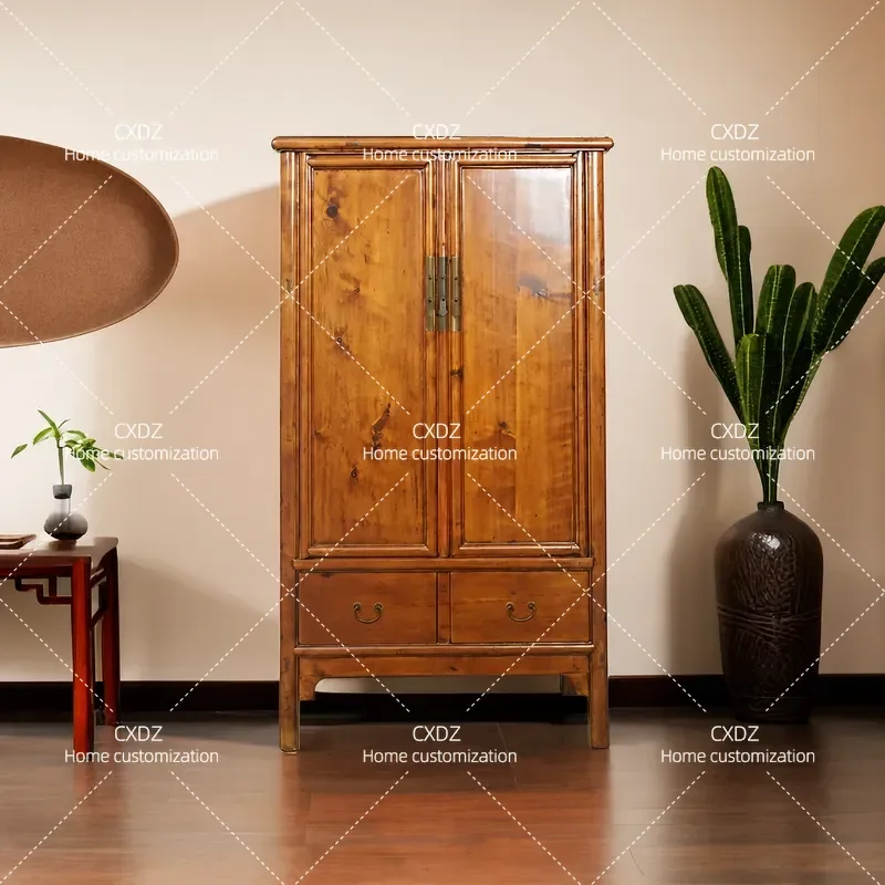 New Chinese style solid wood noodle cabinet Ming style rounded corner cabinet Old elm wardrobe Locker Tea room furniture