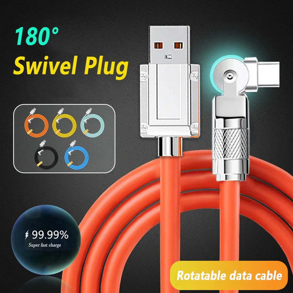 MVQF 66W Super Charge Cable Type-C Quick Charge Liquid Silicone Data Cable Type C 180° Rotatable Cord for Samsung Huawei for iso