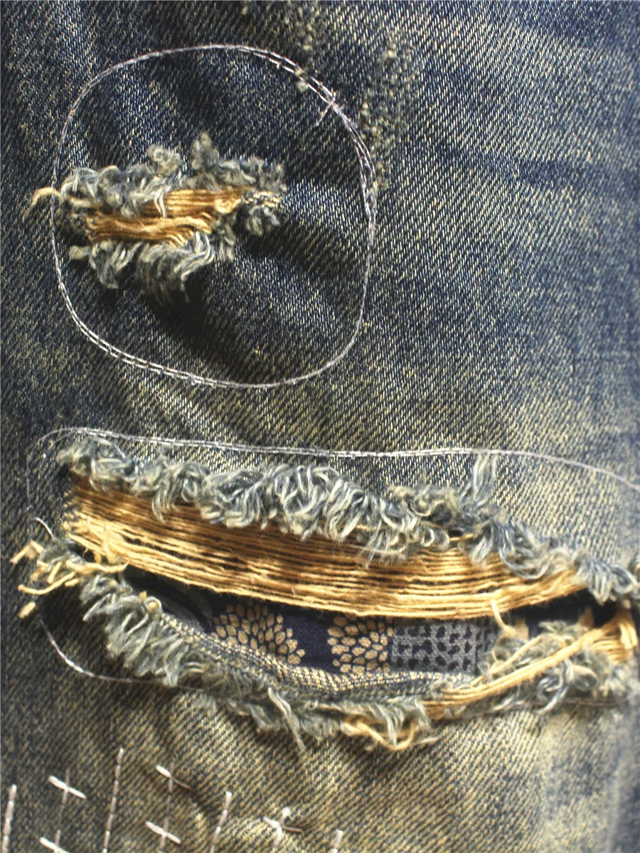 Jean rétro américain Patchwork pour hommes, ample, jambe droite, pantalon de mendiant Harlan, automne hiver, tendance, Denim