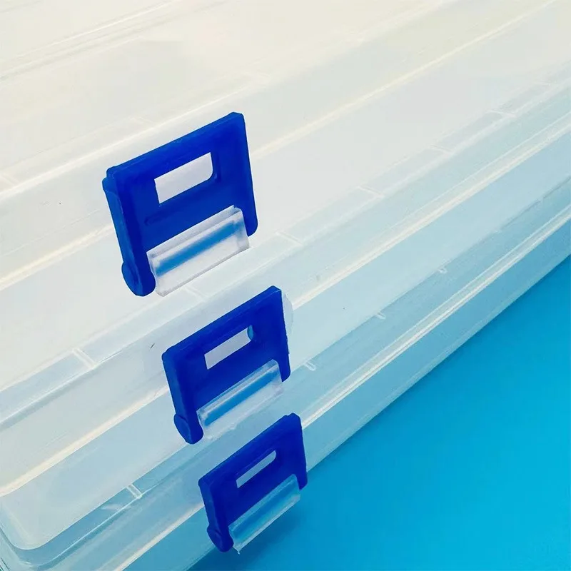 Extended Blue Buckled Paint Brush Box Transparent Storage Case for Watercolor Oil Acrylic Brushes Art Student