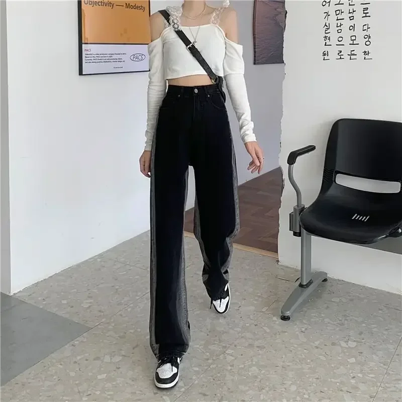 Jeans Donna Sfumato Moda Denim dritto Casual Harajuku Chic Pantaloni a vita bassa Streetwear Vita alta Femme Vintage Primavera Autunno