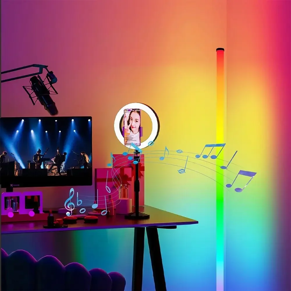 

Торшер RGB с изменением цвета, управление через приложение Bluetooth, дистанционное управление, атмосферный светильник, питание через USB, регулируемый стоячий светильник