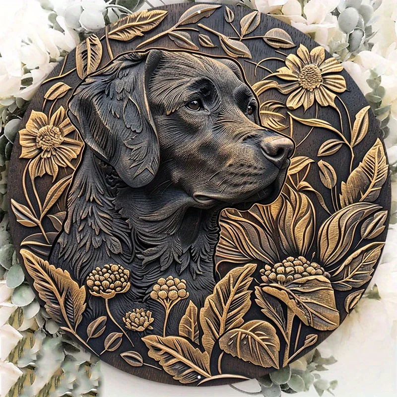 

Round Aluminum Metal Sign, Engraved Labrador Design, Door Hanger, Wall Decor, Wreath Sign, Durable, Rust-Resistant, 8x8Inch, 1Pc