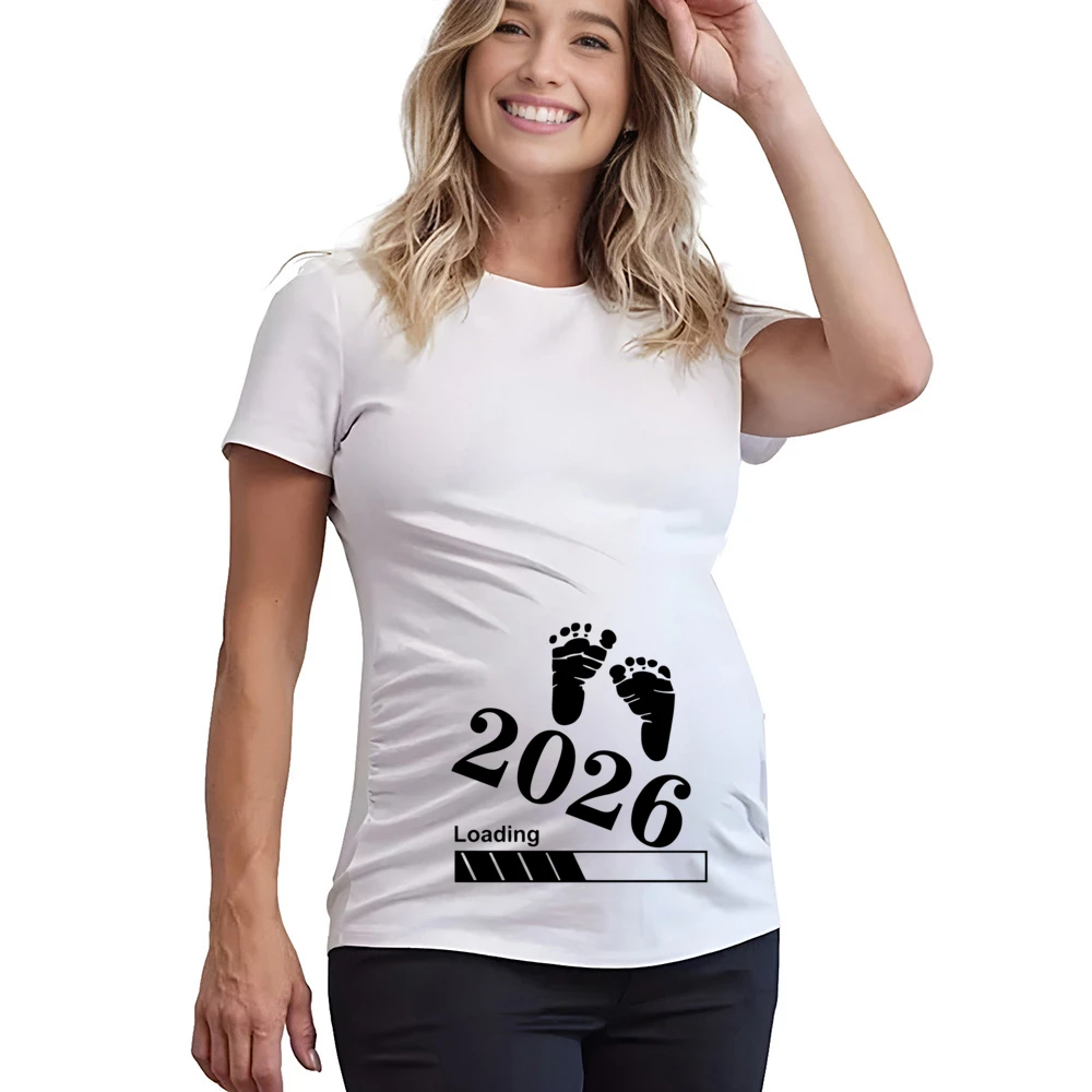 Baby Loading 2026 Print Maternity Shirts Women T-Shirt Pregnancy Announcement Female Pregnancy Clothes New Mom Summer Tops Tee