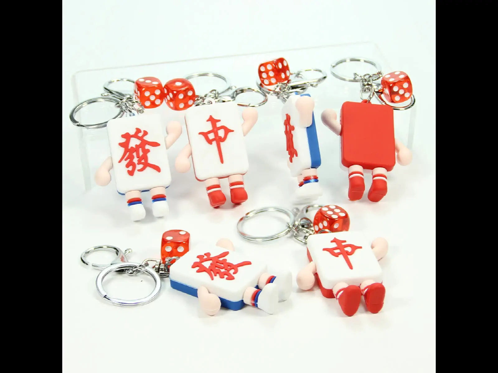 300pcs/lot Creative Chinese fortune dice key chain three-dimensional charm small gifts Chinese style mahjong keychain pendant wh