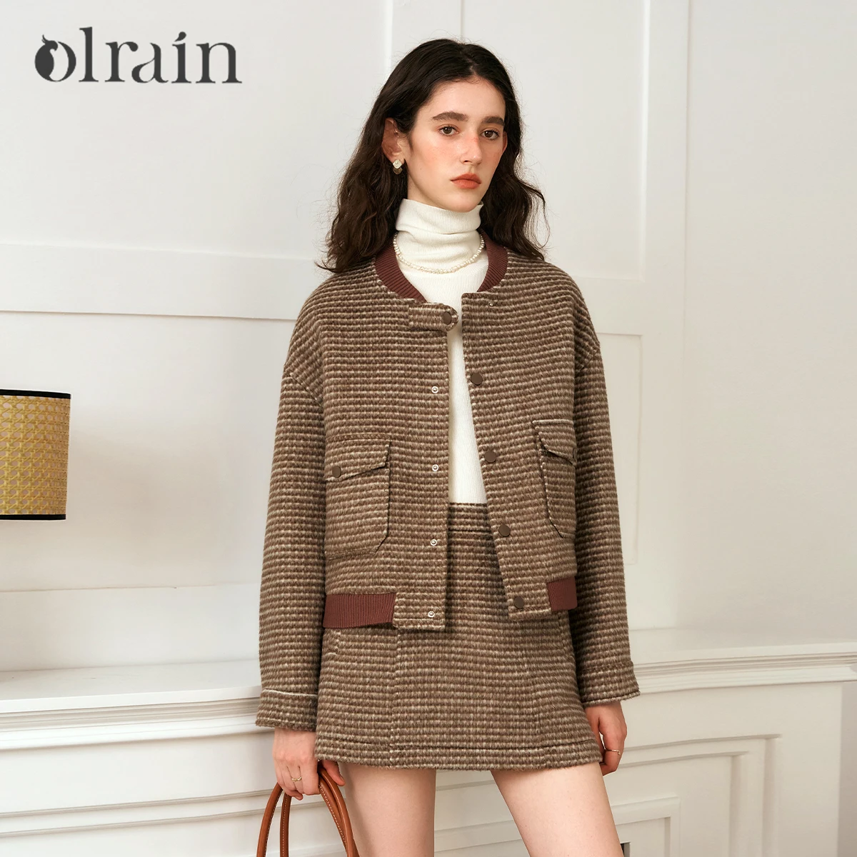 

OLrain Women Elegant Skirt Set 2025 Autumn New in Single Breasted Jacket Short A-line Skirt Solid Two Piece Set Lady O56DE95189