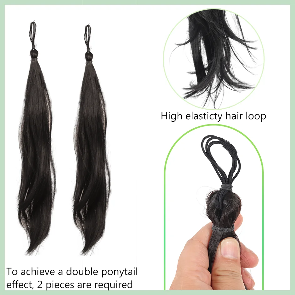 ربطة عنق صناعية مجعدة على شكل ذيل حصان 16 بوصة/22 بوصة، عصابة رأس مرنة، إكسسوار شعر نسائي، شعر مستعار على شكل ذيل حصان مزدوج من لولي، قطعة تمديد