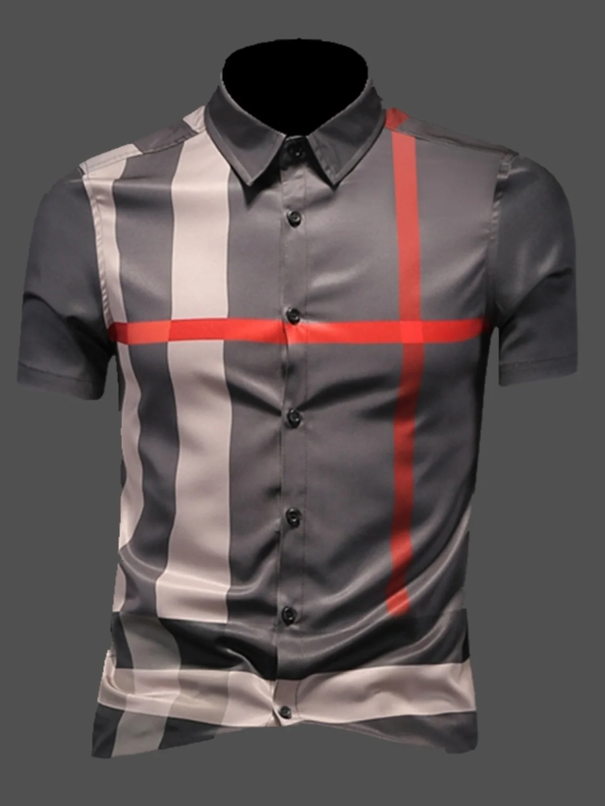 

Summer Men's ort Sve irt Ice Silk Slim Fit Casual Thin Faion Korean Sle Large Size Cheered Busin Casual