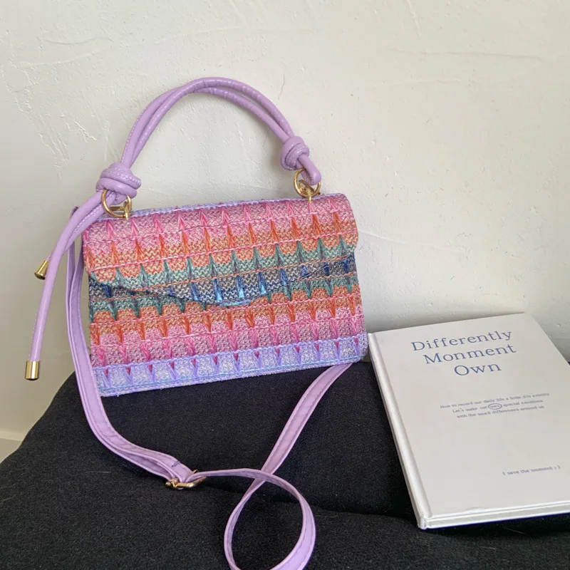 

Fashionable woven style small square bag women fashion handbag simple 2025 summer new shoulder cross-body bag