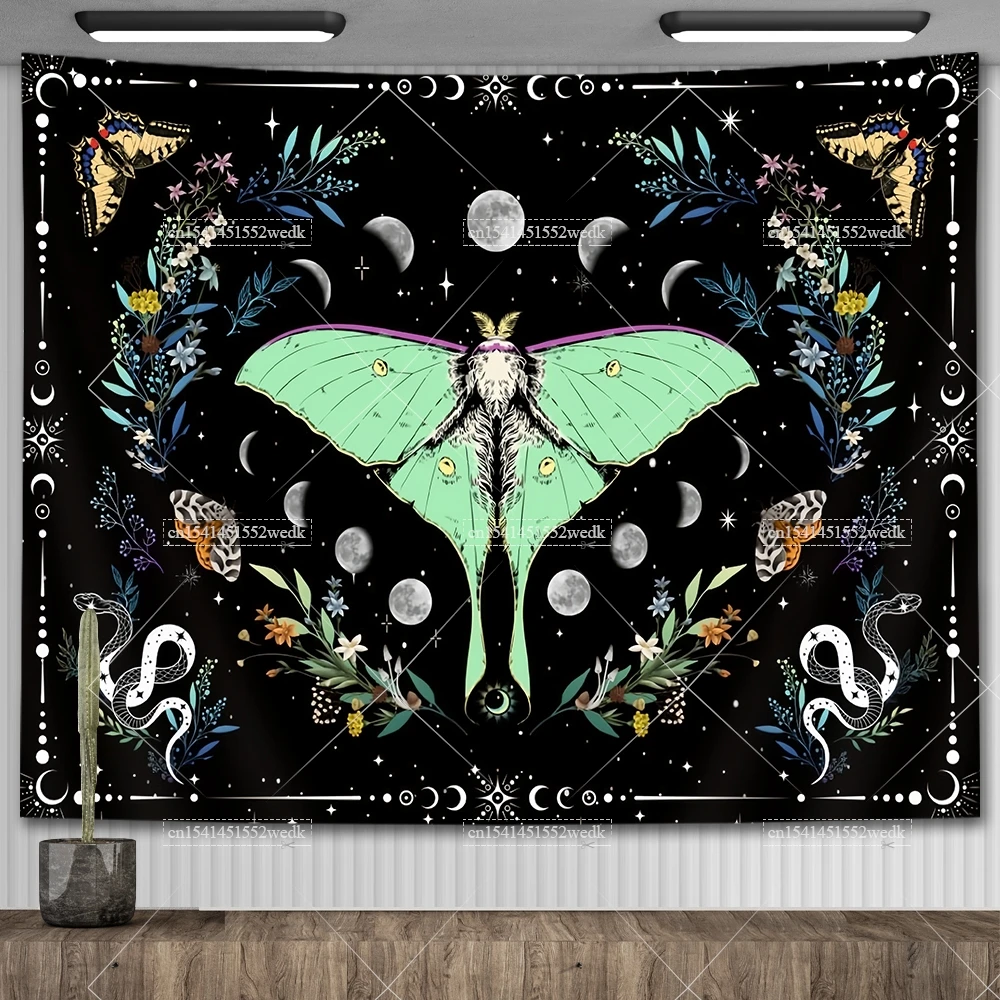 Psychedelic Bohemian Wall Tapestry For Living Room Moon Phase And Stars Tapestrys Butterfly Snake Tapestries Tarot Altar Cloths