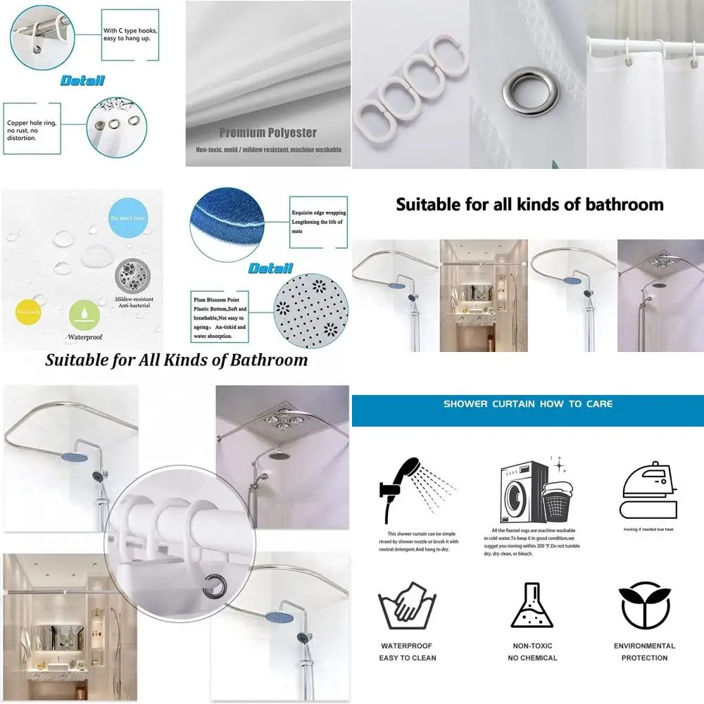 

72x72 Waterproof Shower Curtain Set with Toilet Seat Cover and Non-Slip Bath Mat for Bathroom Decor