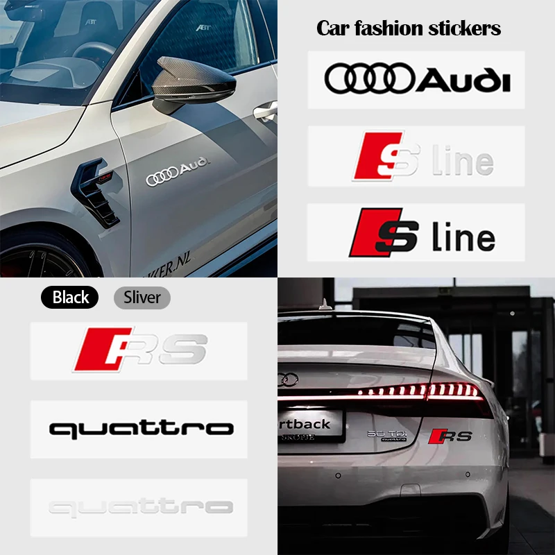 2Pcs Car Styling PVC Logo Side Body Fender Windshield Trunk Bumper Sticker For Audi RS S Line A3 A4 A5 A6 A7 Quattro Q2 Q3 Q5 Q7