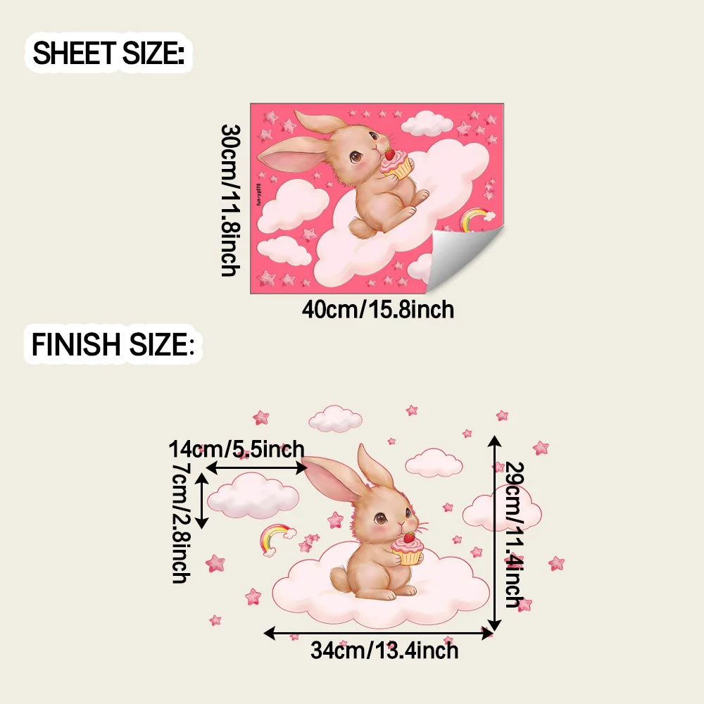 The Small Rabbit and Cake-themed Wall Decoration Stickers in The Cartoon Glow-in-the-dark Starry Night Scene Can Be Removed.