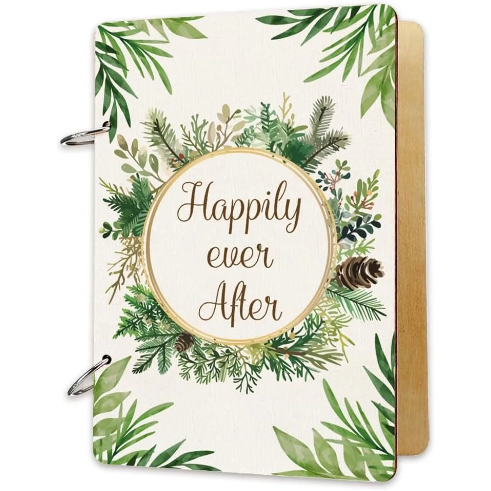 Wooden Loose Leaf Binder Happily Ever After Greeting Card Postcard Photo Album 2-Rings Cover Green Leaf Birthday making kit