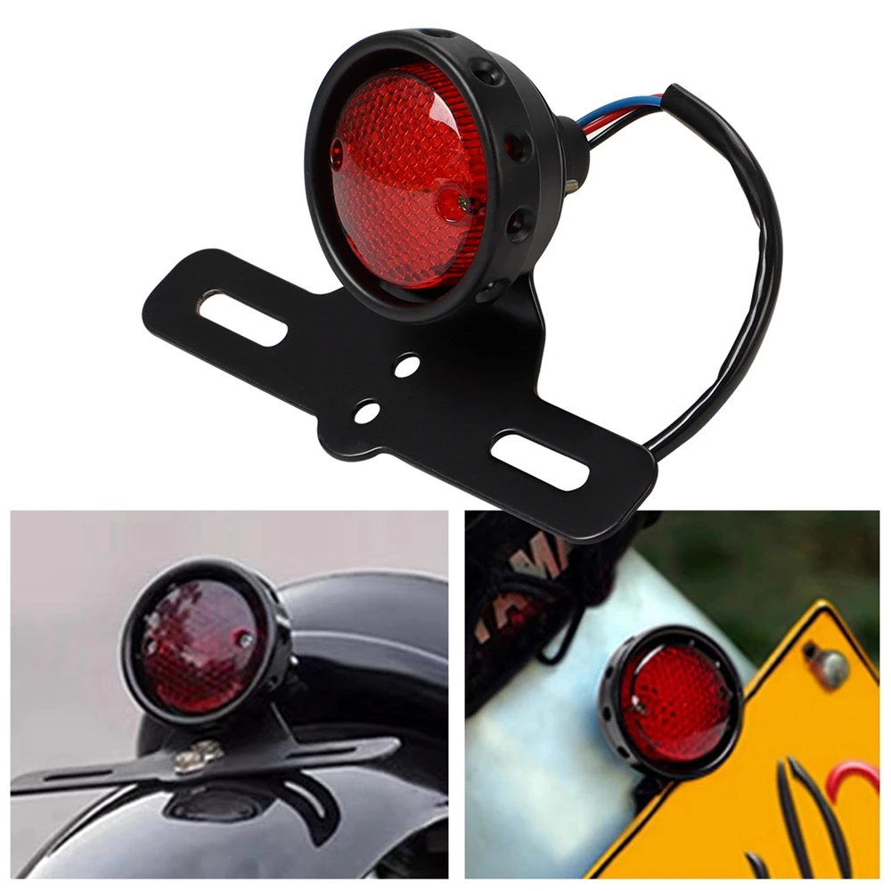 Tylne światło stopu motocykla LED Retro czerwona lampa z mocowaniem tablicy rejestracyjnej dla Harley Honda Suzuki Chopper Bobber