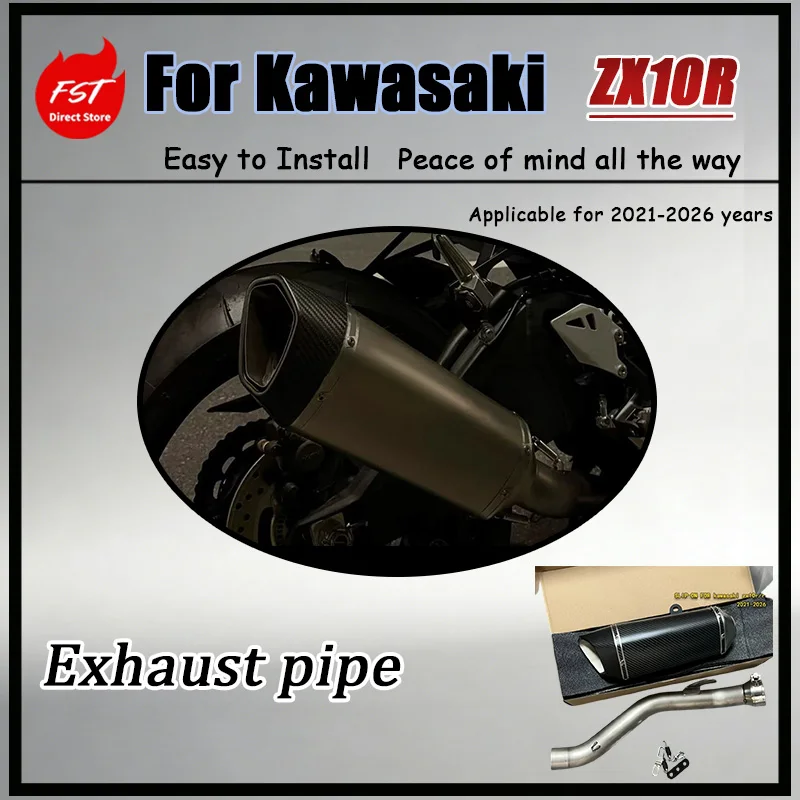 For Kawasaki ZX10R 21-26 FST Performance Exhaust System - Titanium Alloy Straight-Through Middle Rear Section for Enhanced Sound