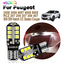 2Pcs T10 Car LED License Plate Bulbs For Peugeot 2008 3008 4007 4008 5008 RCZ 207 208 307 308 407 508 SW Hatch CC Sedan Coupe