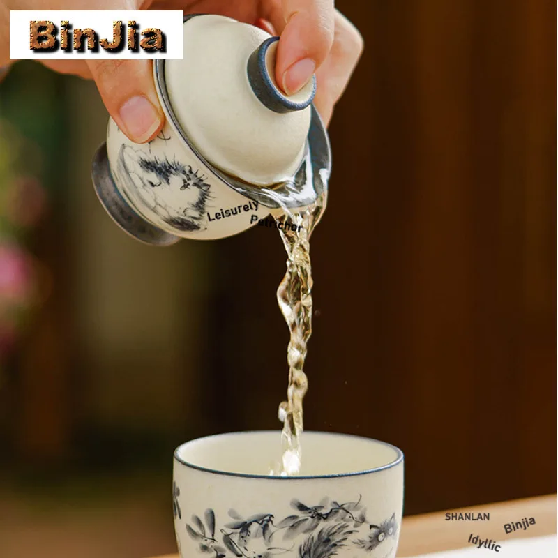 Hand Painted Cat Travel Tea Set Kit Handmade Set Of Cups 1 Pot 3 Cups Tea Maker Organizer Portable Picnic Stock Bags Craft
