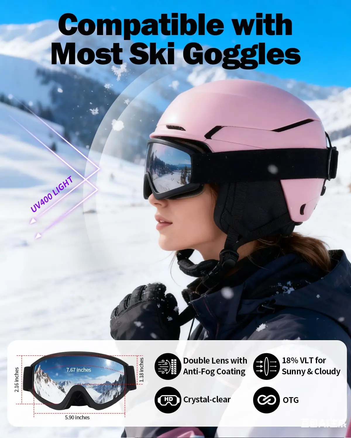 Lightweight Adult Ski Helmet with Goggles Set, Durable PC Shell for Men and Women Snow Sports view 4