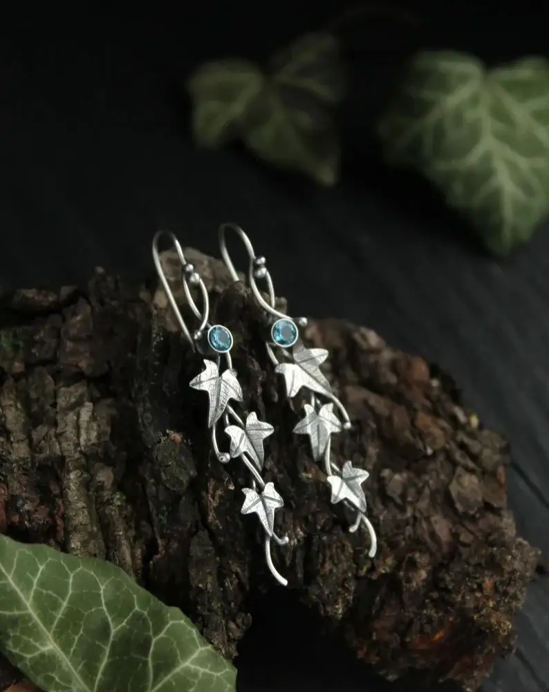 Vintage Ivy Elven Leaf Earrings For Women Silver Color Metal Crystal Earrings Female Fashion Custom Jewelry