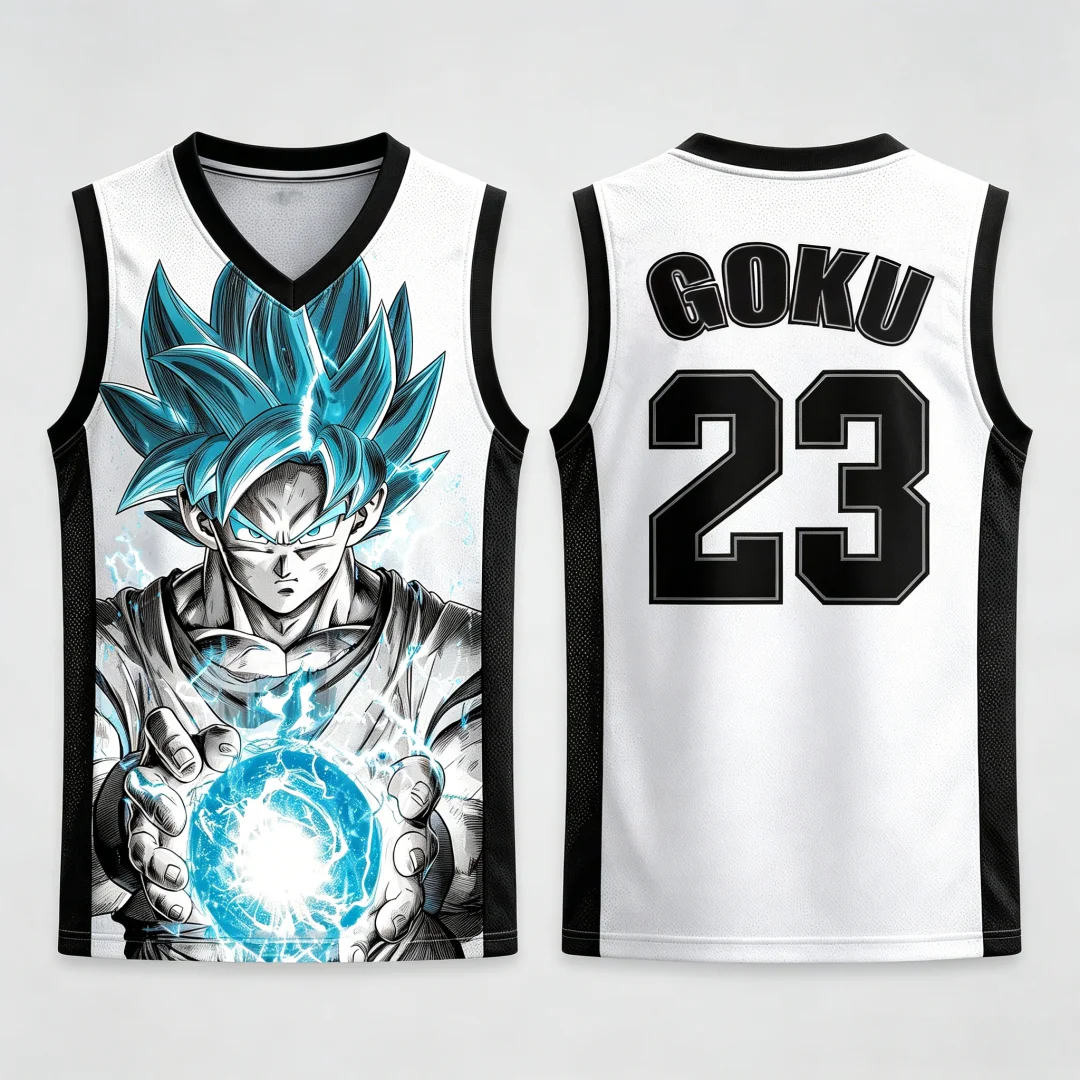 Dragon Ball Goku Super Saiyan Blue Basketball-Trikot für Herren, 3D-Druck, Sportweste, Anime-Streetwear-Tanktop, passende Familien-Outfits – Detail 15