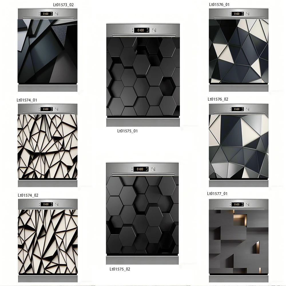 

Hexagon & Polygon Dishwasher Decal, 3D Black Honeycomb Pattern, Waterproof Removable Kitchen Appliance Sticker
