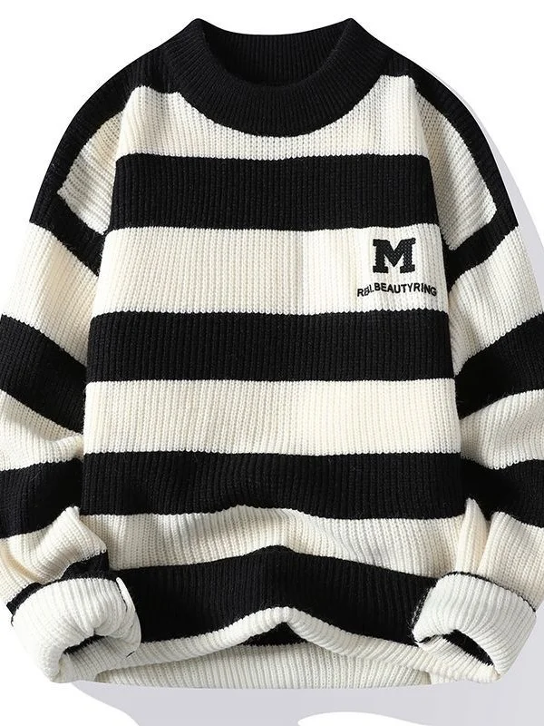 

Thiened Knitted Sweater for Men Street Sle Base Layer Warmth Autumn Winter Woolen Clothes Casual Loose Fit round Ne