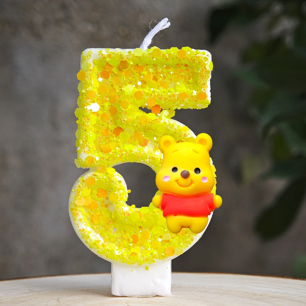Lilin Winnie The Pooh yang Lucu Tema Pesta Angka 0-9 Dekorasi Kue Ulang Tahun Anak-Anak Dekorasi Baby Shower untuk Perlengkapan Pesta