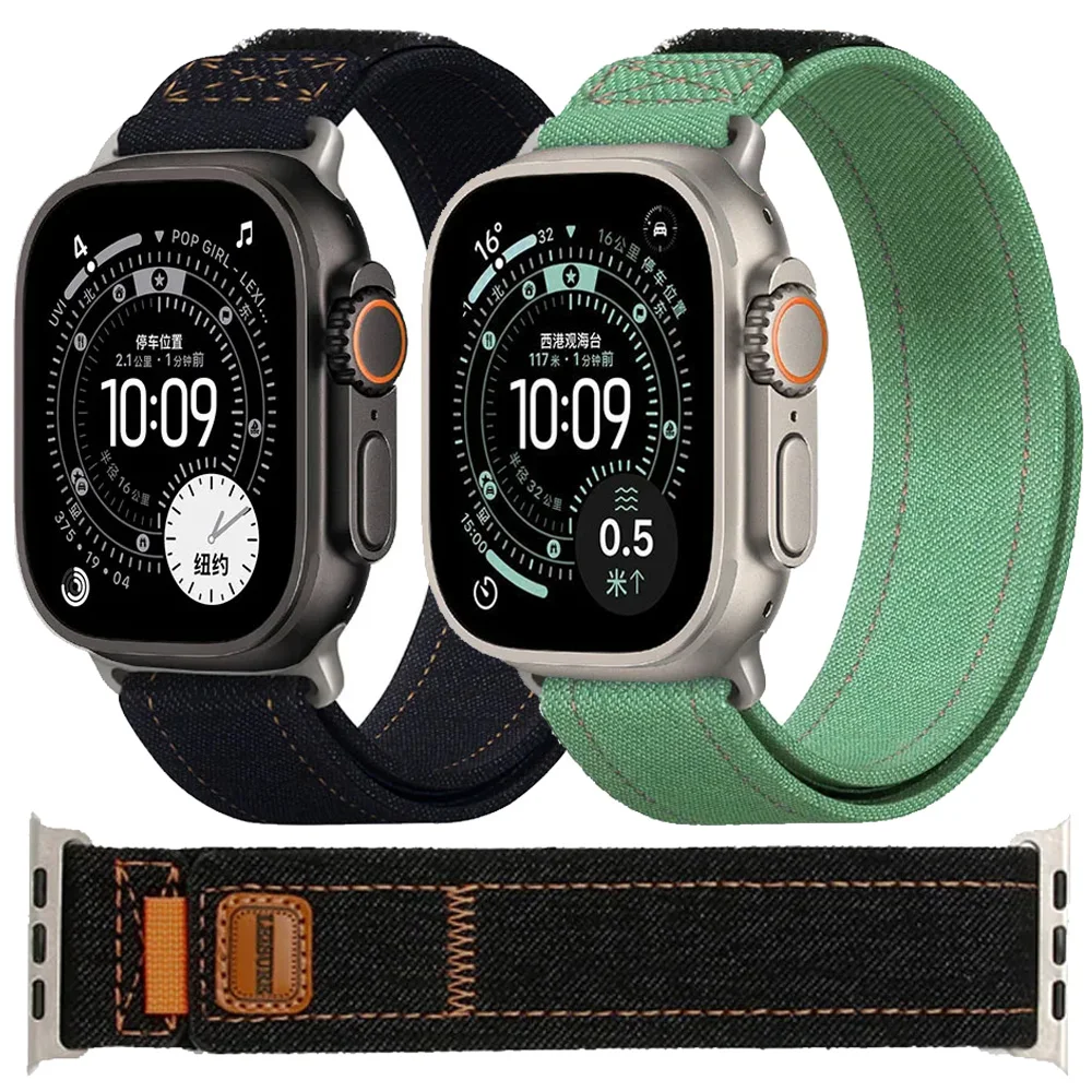 

Джинсовый нейлоновый ремешок для Apple Watch Ultra 3-2-1 49 мм Сменный браслет iWatch 11 10 9 8 7 6 5 SE 46 мм 42 мм 45 мм 41 мм 44 мм 40 мм
