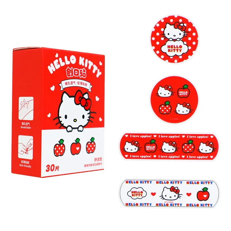 Hello Kitty Apple Season Bandages 30pcs Waterproof Breathable Cute Cartoon Shaped Adhesive Plasters for Kids Adults