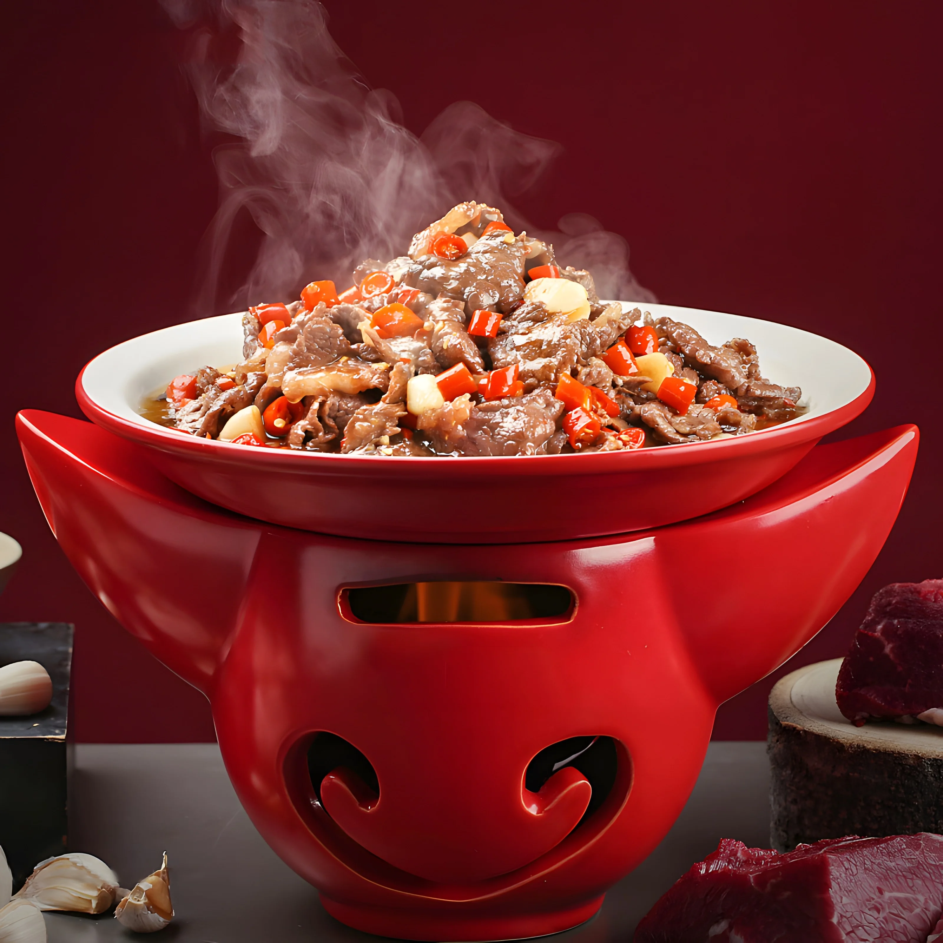 

Fried Cattle Meat Chili Fried Meat Plate Alcohol Heating Tableware Pot Stove Household Cow-Shaped Artistic Conception Plate