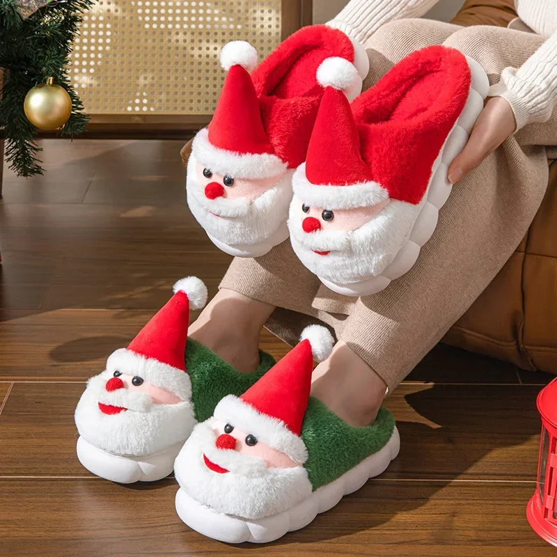 Santa Claus Designer Fluffy Slippers Women House Christmas Cartoon Winter Shoes Girls Flat Home Warm Fashion Footwear Large Size