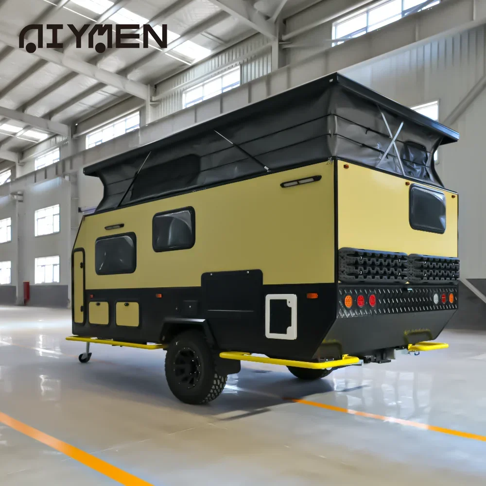 Aluminum Caravan Automatic Camper Top Camping Mini Caravan Offroad Semi Trailer With Kitchen With Awing