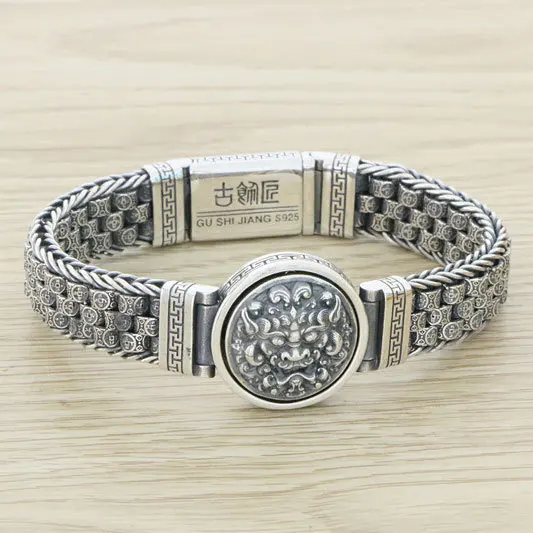 Hegemony Versatile Creativity Rotating Brave Money Lulutong Bracelet Sterling Silver Men's Personalized Men's China-Chic Vintage