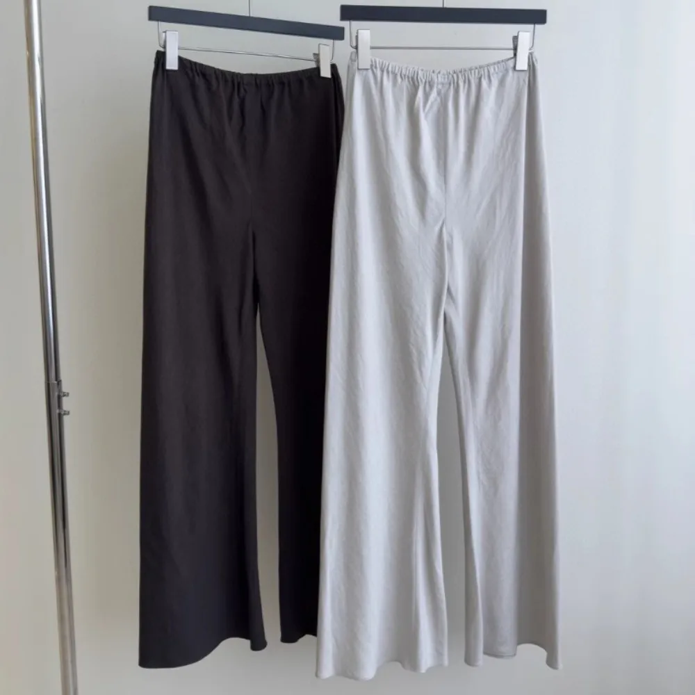 New Black Trousers High-end Elastic Waist Silk Linen Slightly Flared Casual Pants