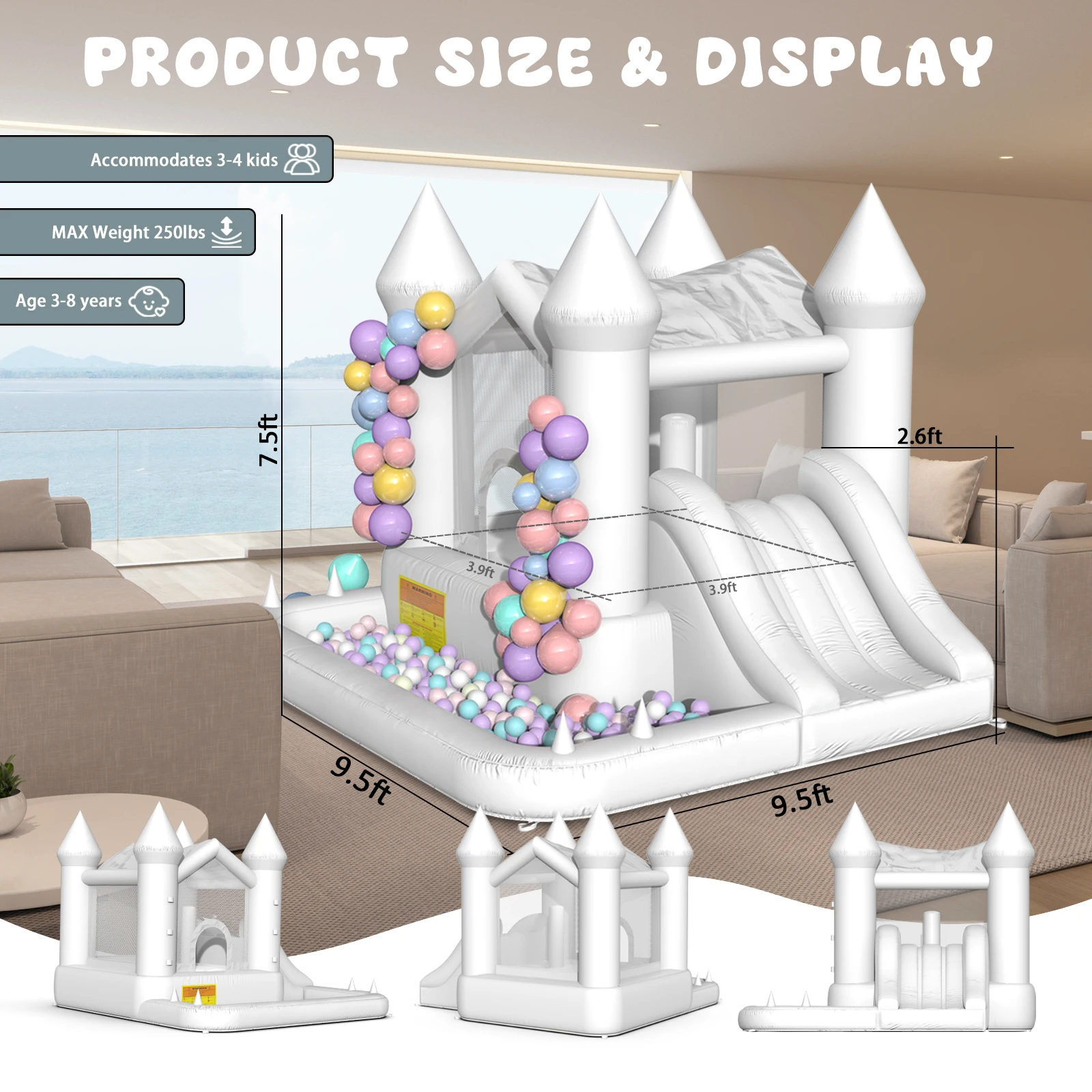 インフレータブルホワイトバウンスハウス 2.9*2.9*2.3 メートル子供のためのジャンプ城弾む家ホワイトハウス子供のためのスライド屋外おもちゃ