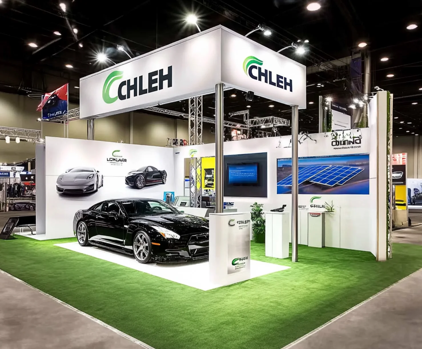 Luminars الإبداعية عرض كبير مخصص لعرض السيارات كشك المعرض شاشة LED وحدات SEG كشك العرض التجاري لعرض SEMA