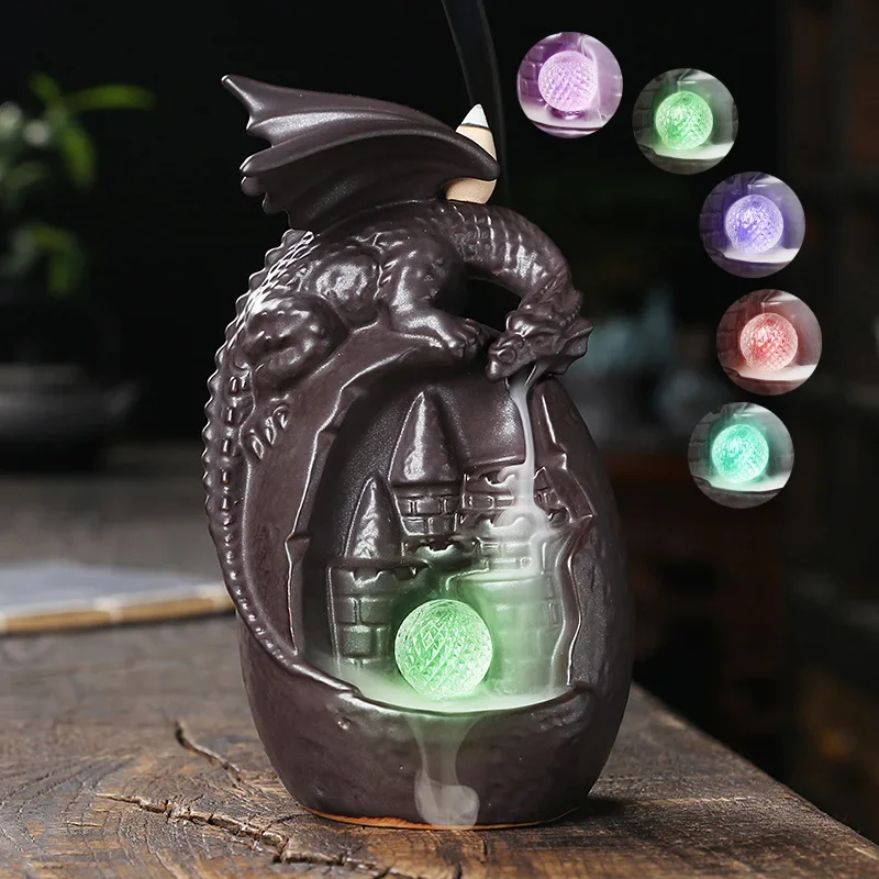 

Fly Dragon LED Backflow Incense With Cones, Waterfall Holders Home Decor Gift Decorations
