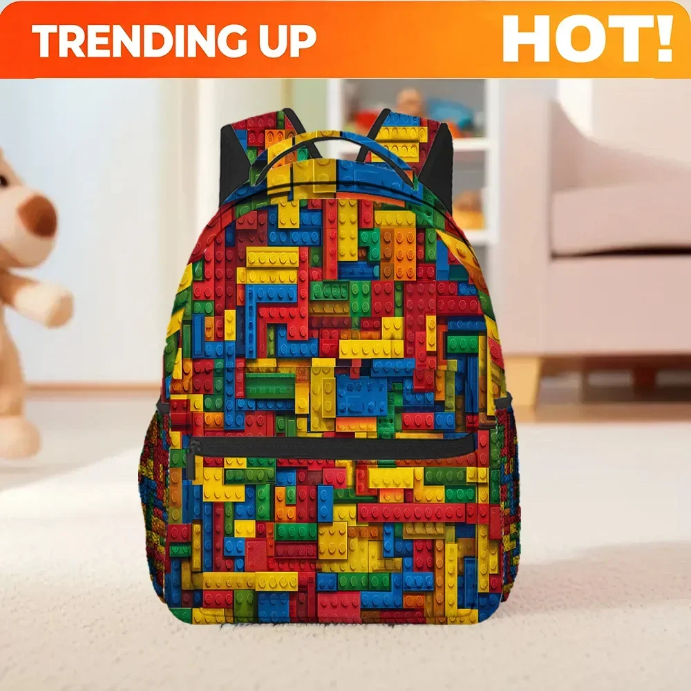 Custom Bag Colorful Blocks Backpack Lightweight Durable Fabric With Zipper Closure Trendy Lively Print For School Work And Weeke