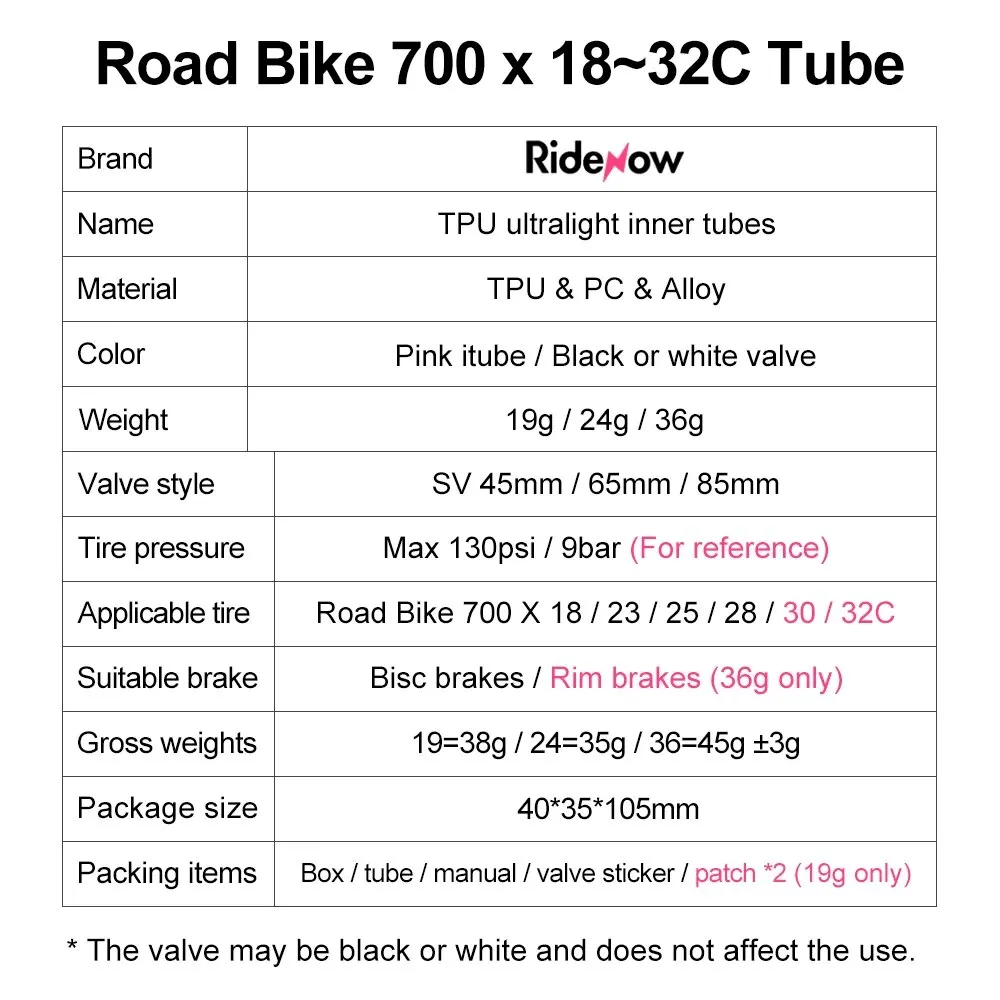 RideNow Ultralight 24g 36g Bike Inner Tube 700X18 25 28 Road MTB Bicycle TPU Material Tire French Valve Super Light