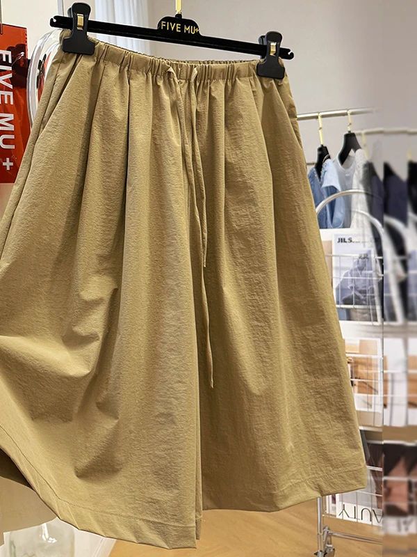 Wyszczuplające spodnie damskie z wysokim stanem, o kroju litery A, z szerokimi nogawkami, długość do połowy łydki, szybkoschnące, cienkie, letnie, codzienne spodnie do noszenia na zewnątrz.