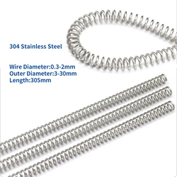 304 Stainless Steel Spring Compression Springs Dia.0.3 0.4 0.5 0.6 0.7 0.8-2mm Length 305mm For DIY 304 SUS Compressed Spring