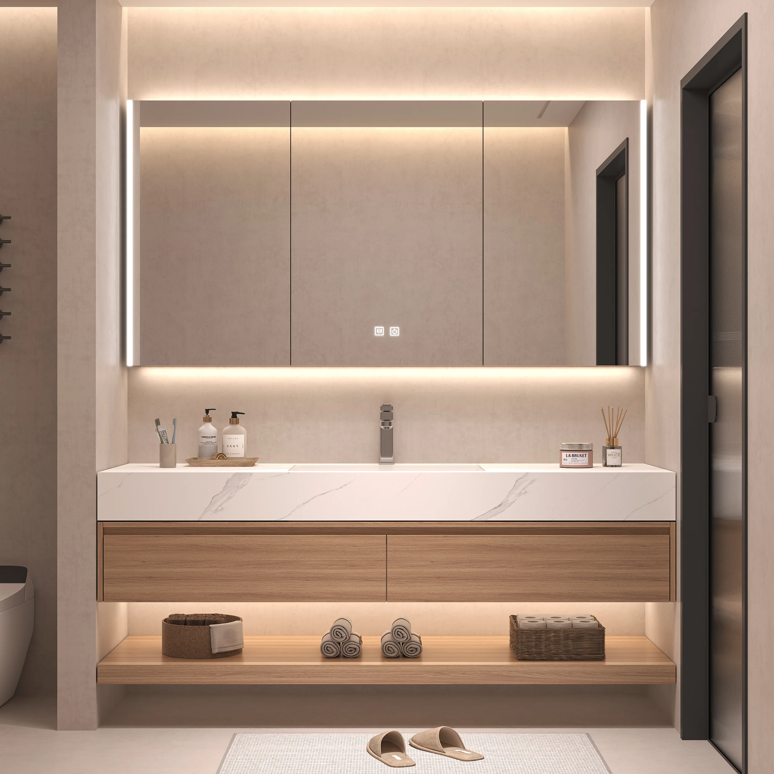 

HV-Hot-selling Model Suspended Drawer Storage Cabinet with Ceramic Sink Bathroom Cabinet Set*